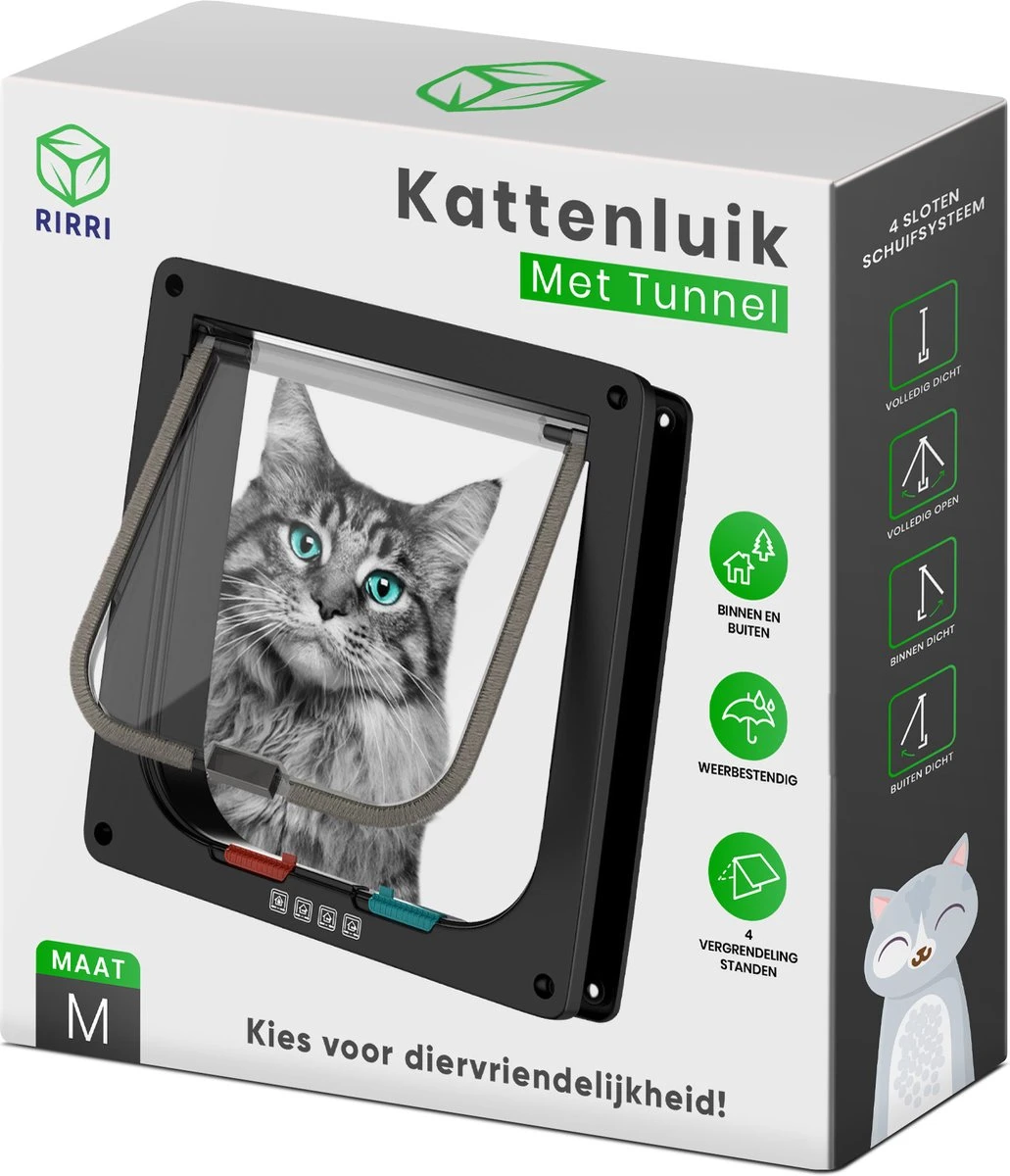 Rirri Kattenluik Met Tunnel - 4 Vergrendelingsstanden - Weersbestendig - Binnen En Buiten - Maat M - Zwart - 19 X 20 Cm 8 Rirri Kattenluik Met Tunnel - 4 Vergrendelingsstanden - Weersbestendig - Binnen En Buiten - Maat M - Zwart - 19 X 20 Cm - Afbeelding 8
