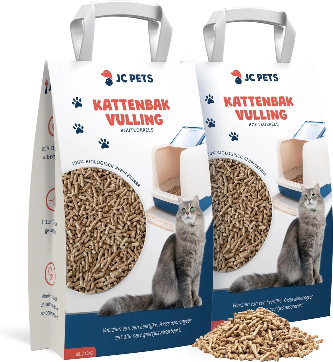 JC Pets Kattenbakvulling - 2 Zakken Houtkorrels X 16 L (32 L - 20 KG) 1 JC Pets Kattenbakvulling - 2 Zakken Houtkorrels X 16 L (32 L - 20 KG)