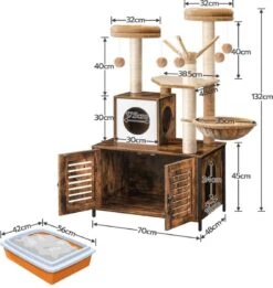 Signature Home Lola Krabpaal Met Kattenbak - Kattenbak Hangmat Mand Katten Huis - Kattenhuis Met Deur En Slot - Krabpalen Katten Huis - Kattenbakmeubel Verborgen - Alles-in-één Kattenspeelgoed Met Kattenhuis - Bruin - 70cm X 132cm X 48cm -PetSafe Huisdieren Verkoopwinkel 1136x1200 1