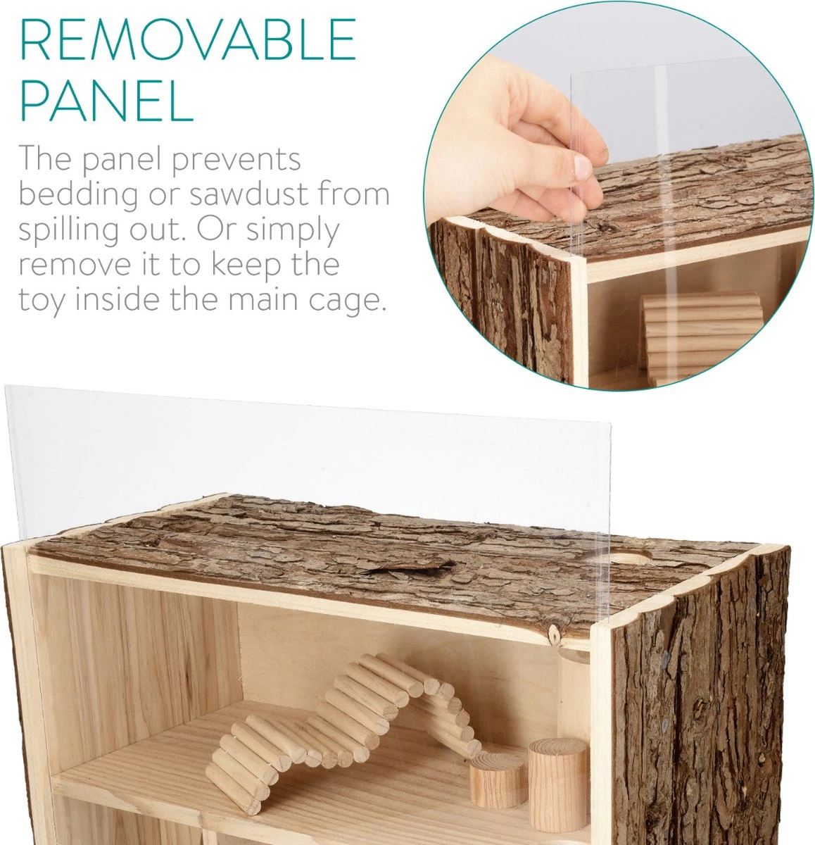 Navaris Houten Hamsterhuis - Speelhut Voor Hamsters, Kleine Knaagdieren, Gerbils, Muizen - Schuilplaats Op Twee Etages Voor Hamster, Cavia, Muis 4 Navaris Houten Hamsterhuis - Speelhut Voor Hamsters, Kleine Knaagdieren, Gerbils, Muizen - Schuilplaats Op Twee Etages Voor Hamster, Cavia, Muis - Afbeelding 4