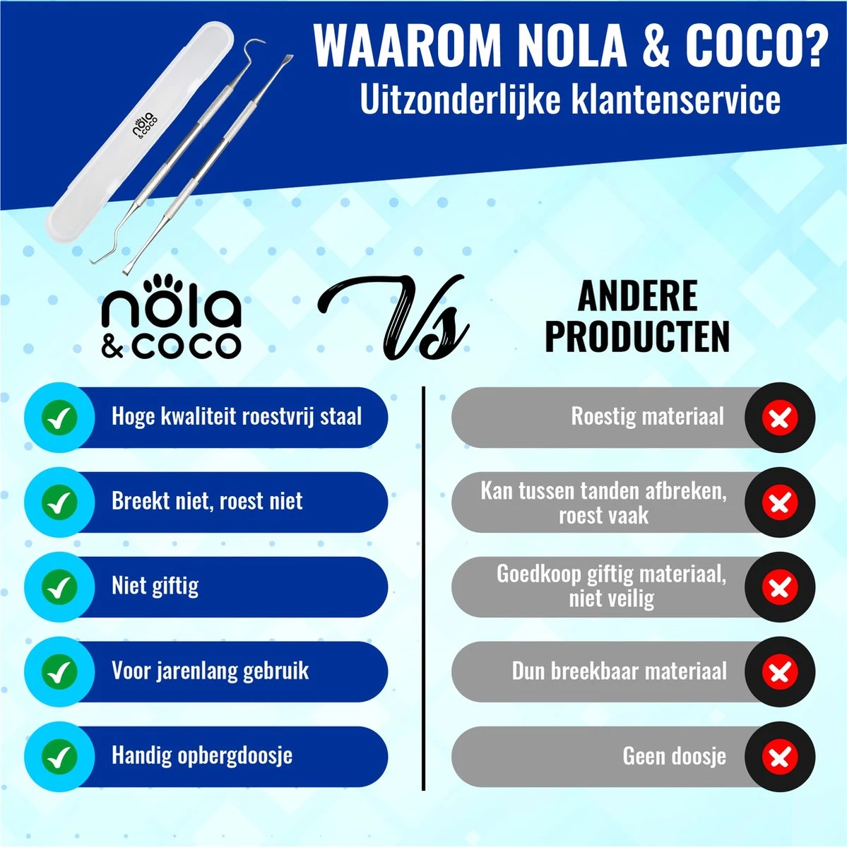 Nola & Coco® Tandsteen Verwijderaar Set Inclusief Bewaardoosje - Tandenkrabber - Set Van Twee - Hond - Kat - Tandenborstel - Tandplak Verwijderen - Tandenstoker - Honden Tanden Schoonmaken - Tandenhaakje - Gebitsreiniging 7 Nola & Coco® Tandsteen Verwijderaar Set Inclusief Bewaardoosje - Tandenkrabber - Set Van Twee - Hond - Kat - Tandenborstel - Tandplak Verwijderen - Tandenstoker - Honden Tanden Schoonmaken - Tandenhaakje - Gebitsreiniging - Afbeelding 7