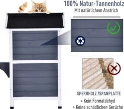 PawHut Kattenhuis Voor Buiten Kattenhut Met 2 Verdiepingen Kattenvilla, Asfaltdak, Massief Hout Grijs D30-236 -PetSafe Huisdieren Verkoopwinkel 1200x1054 2