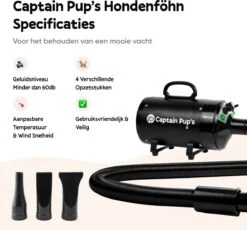 Captain Pup's Professionele Hondenföhn Met 4 Opzetstukken - Bijgeleverde Hondenborstel - Waterblazer Voor Honden - Zwart -PetSafe Huisdieren Verkoopwinkel 1200x1117 1