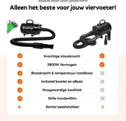 Captain Pup's Professionele Hondenföhn Met 4 Opzetstukken - Bijgeleverde Hondenborstel - Waterblazer Voor Honden - Zwart -PetSafe Huisdieren Verkoopwinkel 1200x1153 1