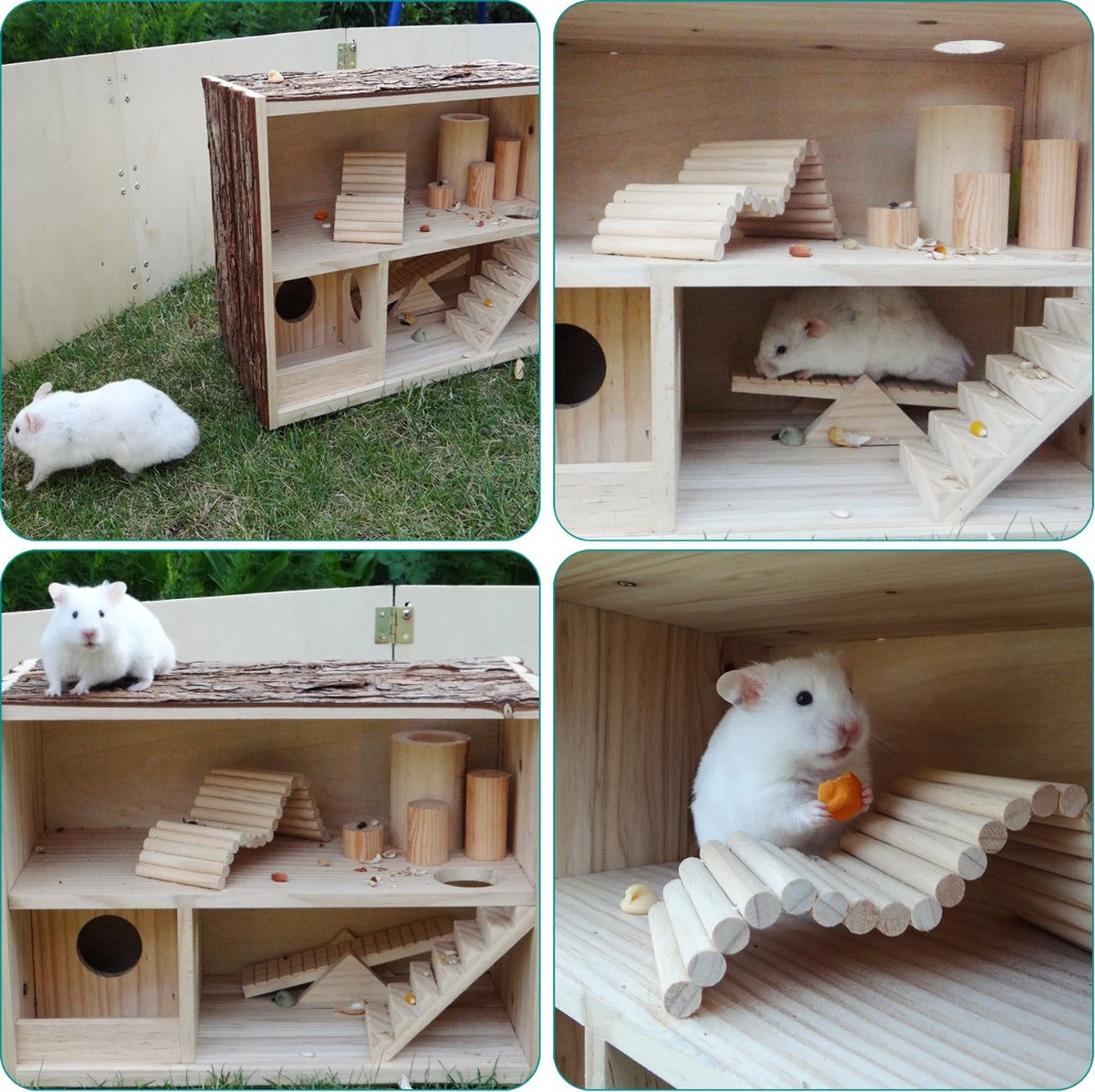 Navaris Houten Hamsterhuis - Speelhut Voor Hamsters, Kleine Knaagdieren, Gerbils, Muizen - Schuilplaats Op Twee Etages Voor Hamster, Cavia, Muis 7 Navaris Houten Hamsterhuis - Speelhut Voor Hamsters, Kleine Knaagdieren, Gerbils, Muizen - Schuilplaats Op Twee Etages Voor Hamster, Cavia, Muis - Afbeelding 7