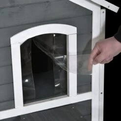 PawHut Kattenhuis Voor Buiten Kattenhut Met 2 Verdiepingen Kattenvilla, Asfaltdak, Massief Hout Grijs D30-236 -PetSafe Huisdieren Verkoopwinkel 1200x1200 469