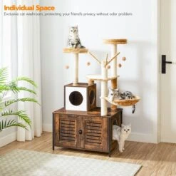 Signature Home Lola Krabpaal Met Kattenbak - Kattenbak Hangmat Mand Katten Huis - Kattenhuis Met Deur En Slot - Krabpalen Katten Huis - Kattenbakmeubel Verborgen - Alles-in-één Kattenspeelgoed Met Kattenhuis - Bruin - 70cm X 132cm X 48cm -PetSafe Huisdieren Verkoopwinkel 1200x1200 486