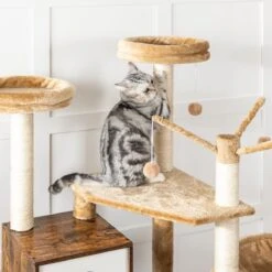 Signature Home Lola Krabpaal Met Kattenbak - Kattenbak Hangmat Mand Katten Huis - Kattenhuis Met Deur En Slot - Krabpalen Katten Huis - Kattenbakmeubel Verborgen - Alles-in-één Kattenspeelgoed Met Kattenhuis - Bruin - 70cm X 132cm X 48cm -PetSafe Huisdieren Verkoopwinkel 1200x1200 487