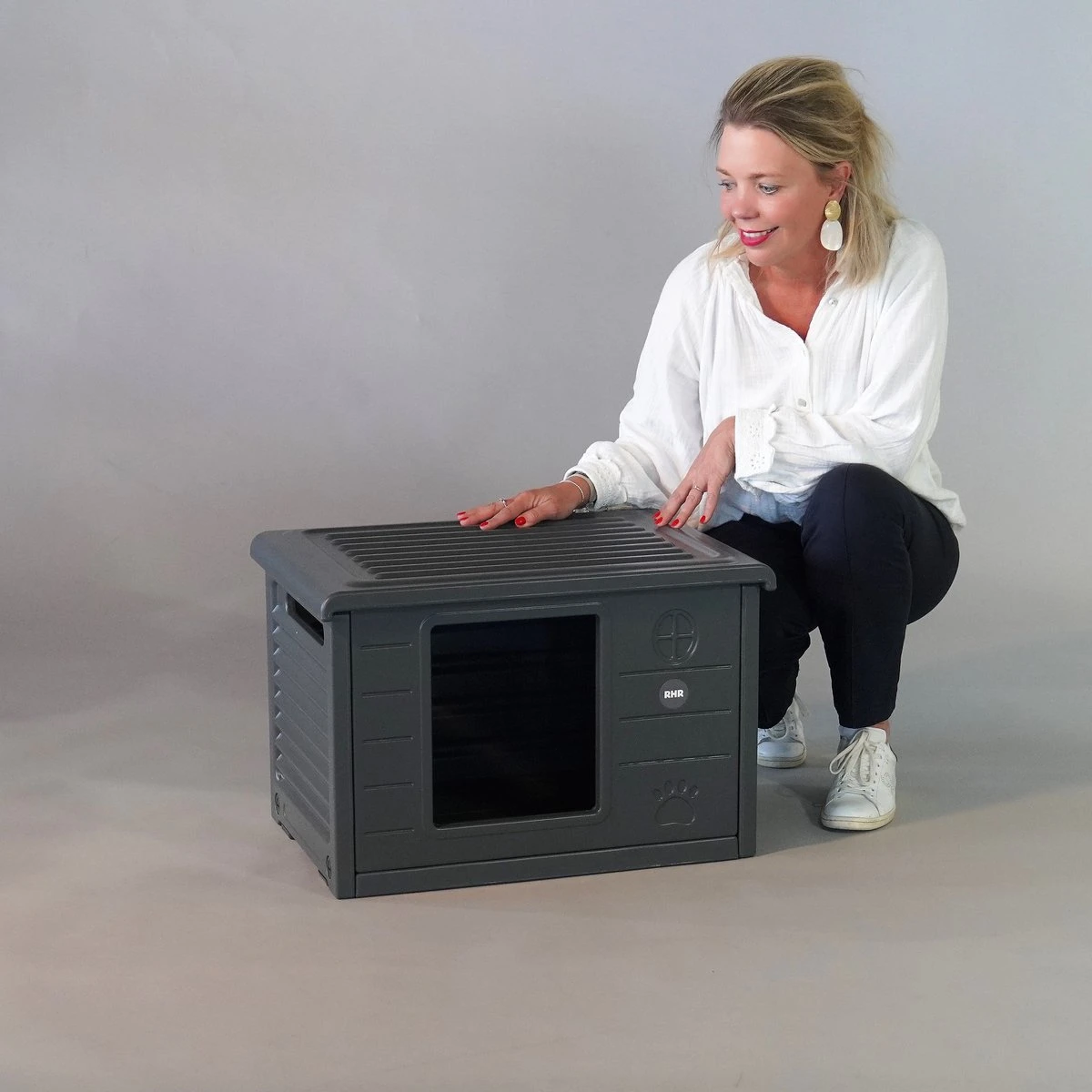 RHRQuality Kattenhuis Voor Binnen En Buiten Kattenhok Villa De Luxe Grijs 3 RHRQuality Kattenhuis Voor Binnen En Buiten Kattenhok Villa De Luxe Grijs - Afbeelding 3