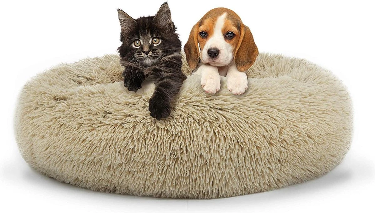 Behave Donut Hondenmand - Hondenkussen - Hondenbed - Kattenmand - Fluffy - Donut - 50cm - Beige 1 Behave Donut Hondenmand - Hondenkussen - Hondenbed - Kattenmand - Fluffy - Donut - 50cm - Beige