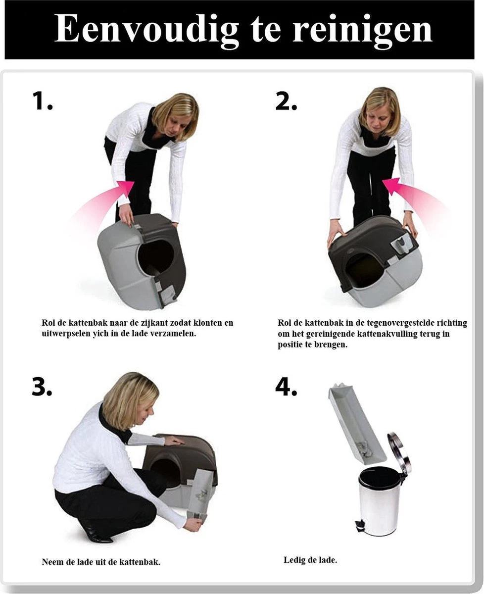 Omega Paw Zelfreinigende Kattenbak L - Zwart 4 Omega Paw Zelfreinigende Kattenbak L - Zwart - Afbeelding 4